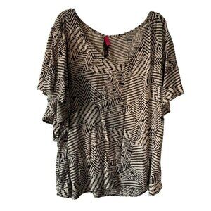 Pure Energy Plus Size Tops For women Black Tan Stripe Print Size 22